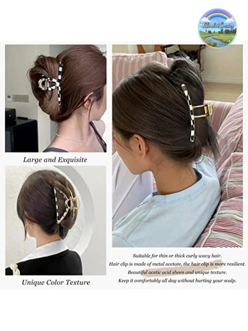 3 Acetate Metal Claw Hair Clips for Thick Hair